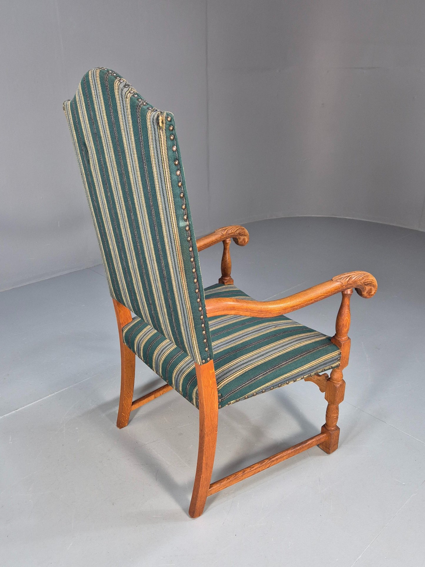 Baroque Style Throne Armchair Oak Frame Wool Stripe Upholstery EB08988