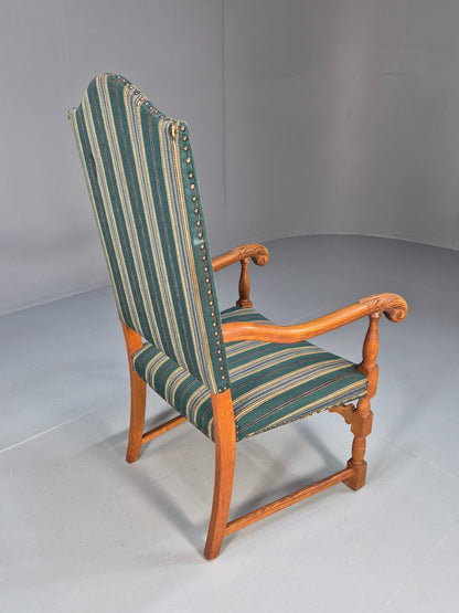 Baroque Style Throne Armchair Oak Frame Wool Stripe Upholstery EB08988