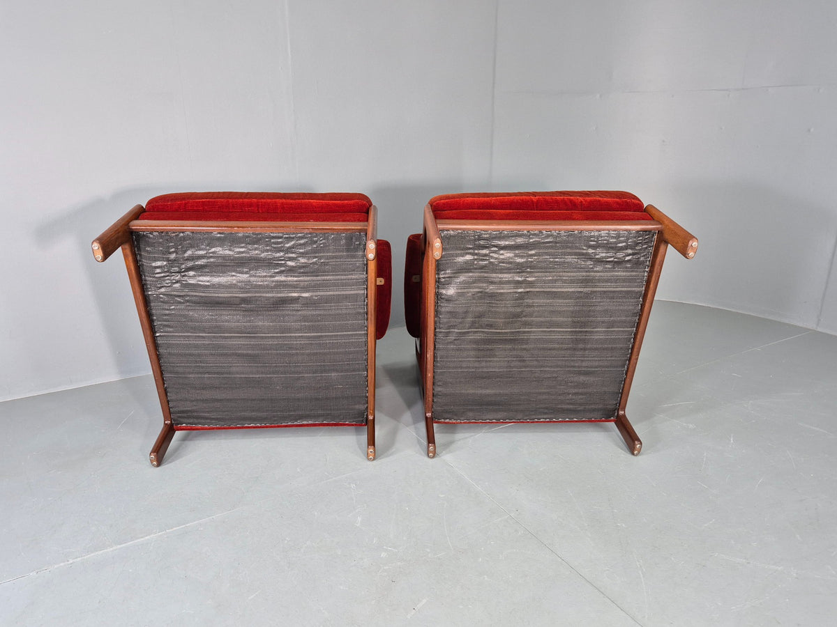 2 Vintage Guy Rogers Lounge Chairs 1970s Mahogany Frame Retro MCM Eb13056