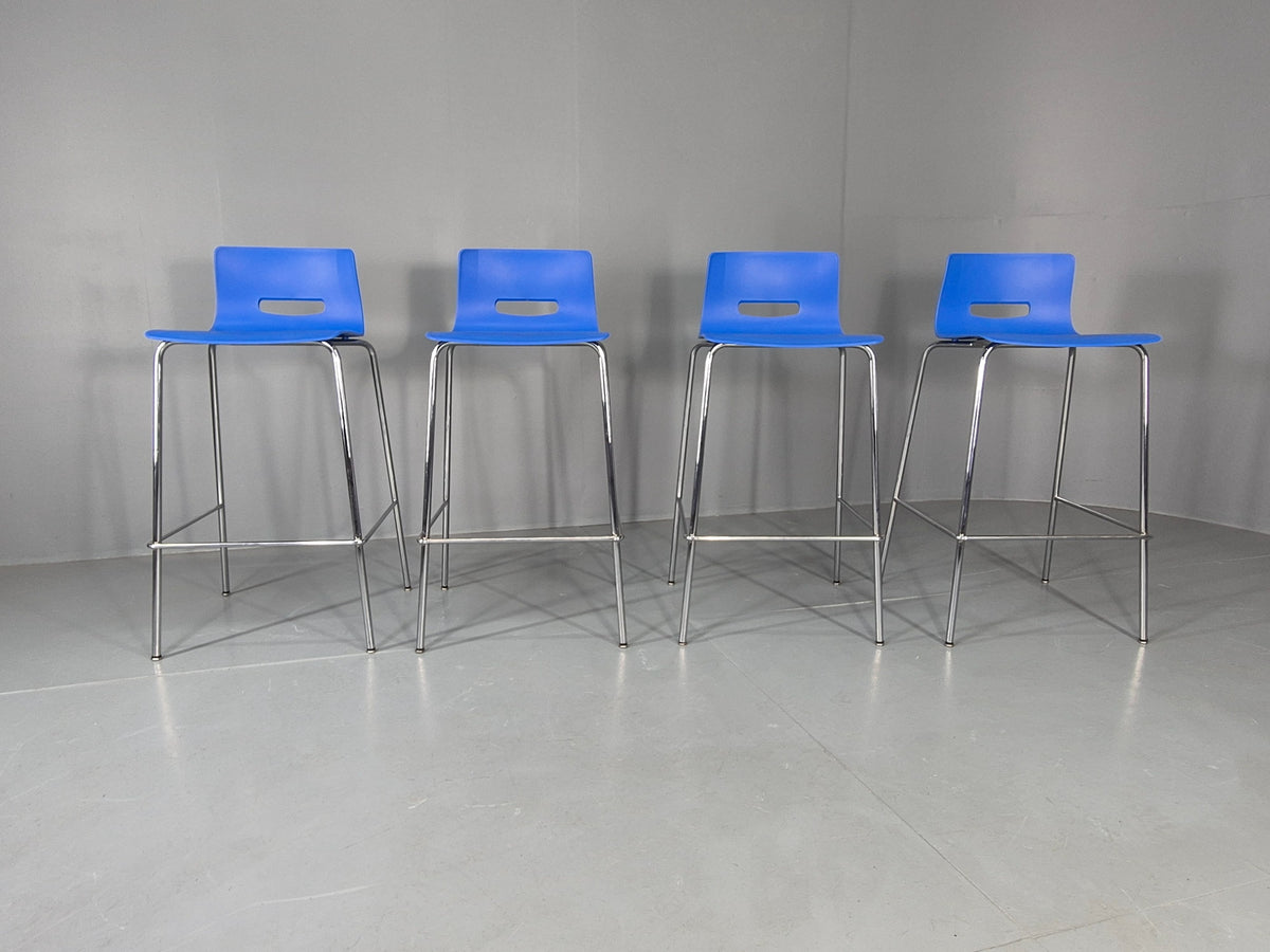 4 Bar Stools Modern Design Allermuir Casper Blue Chromed Steel Frame EB12999
