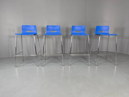 4 Bar Stools Modern Design Allermuir Casper Blue Chromed Steel Frame EB12999