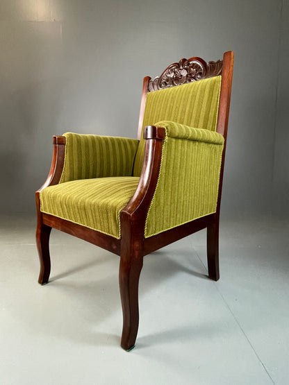 Antique Danish Lounge Chair Throne Type 1900s Green EB04587