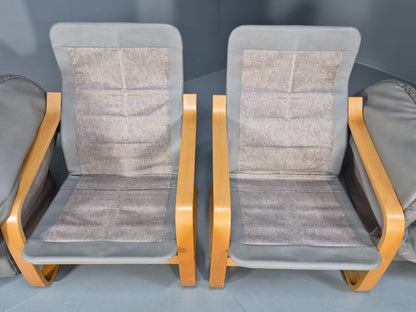 2 Vintage 1980s Leather Lounge Chairs Bentwood Frames Danish Retro MCM EB09253