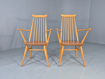 2 Ercol Goldsmith Elbow Chairs Blonde Wood 1960s Retro MCM  EB12544