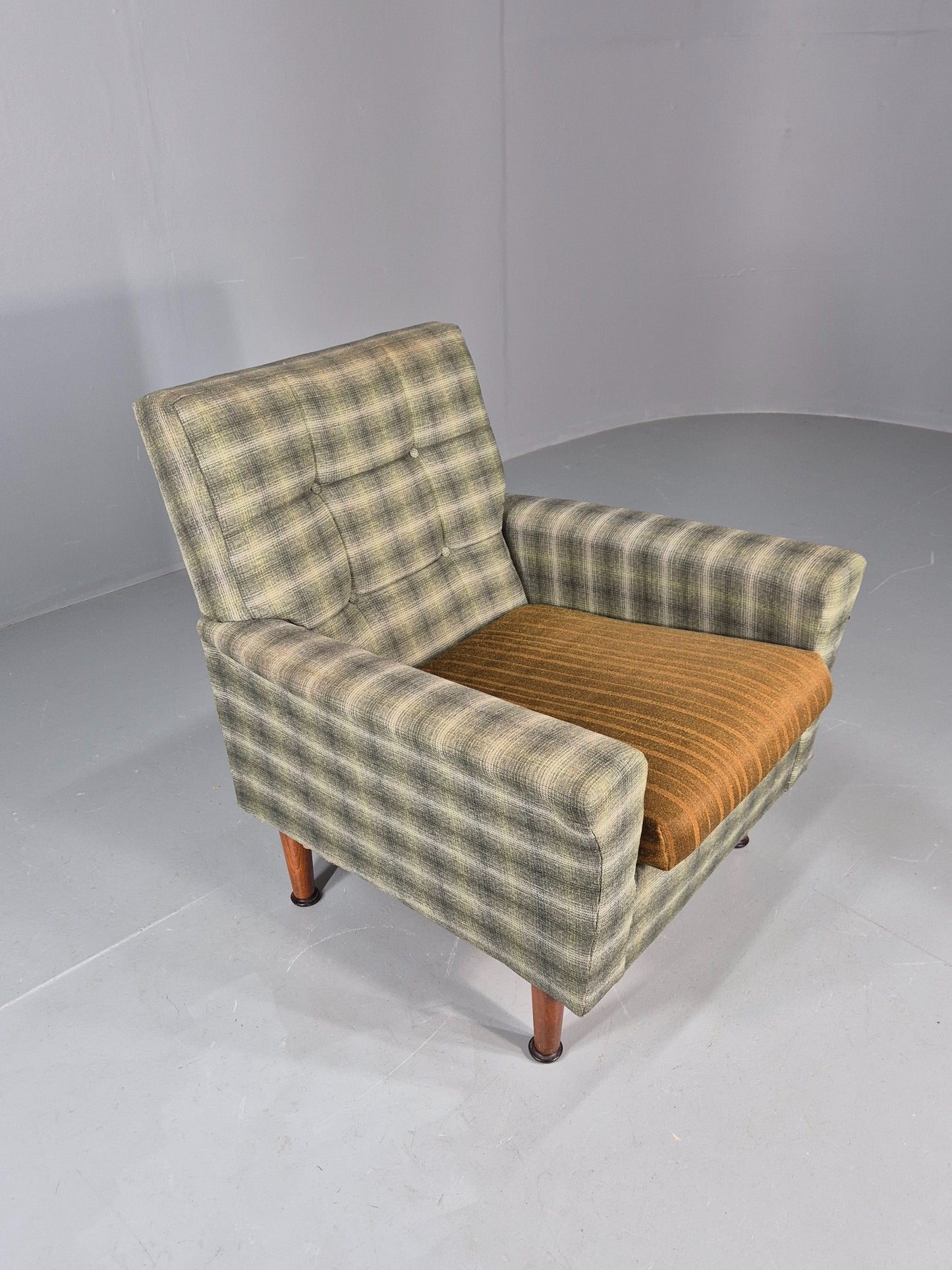 Vintage 1960s Retro Lounge Chair Green and Gold Upholstery EB11829