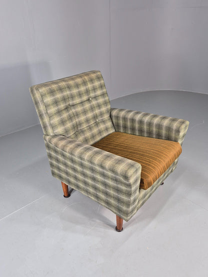 Vintage 1960s Retro Lounge Chair Green and Gold Upholstery EB11829