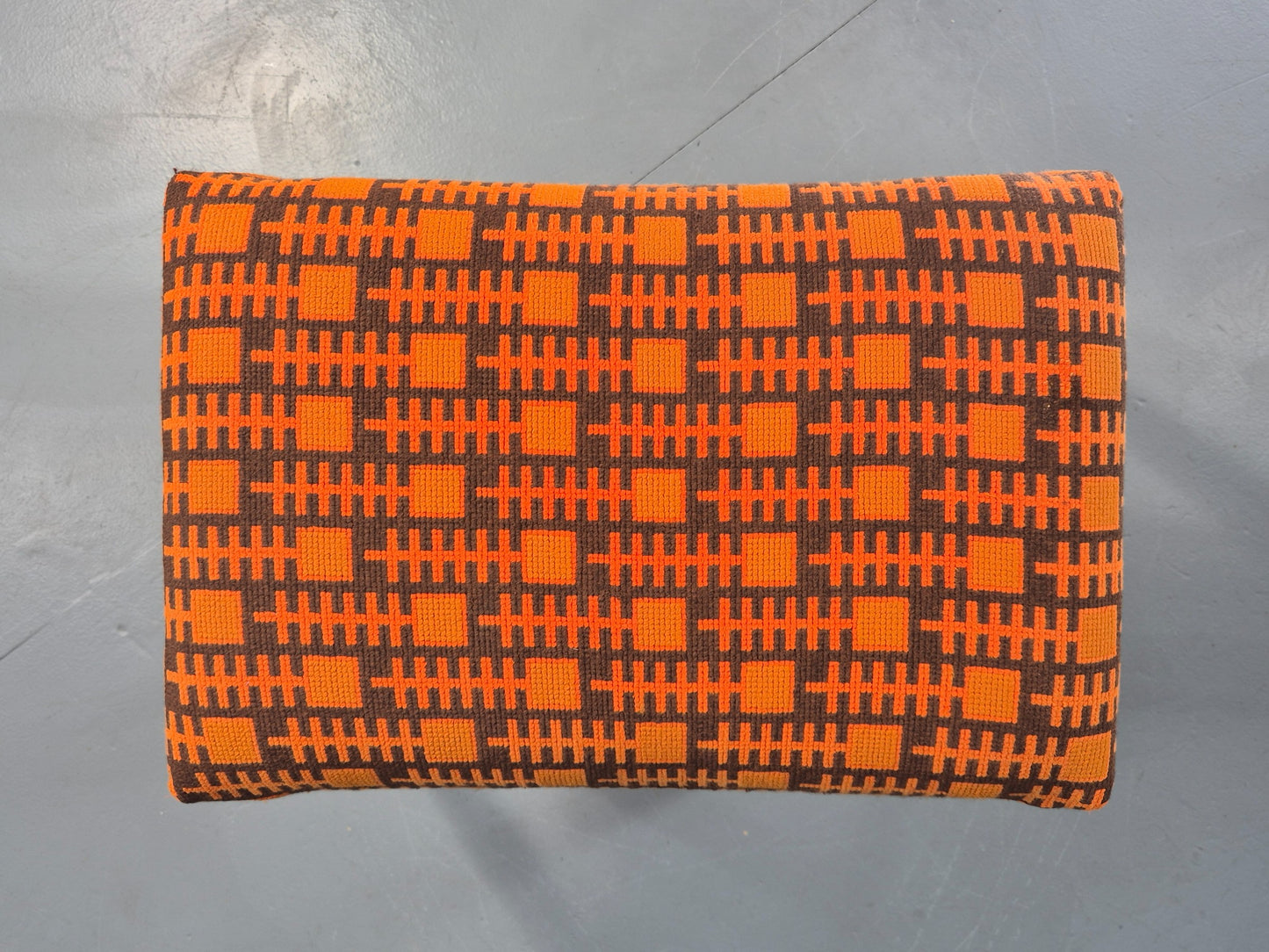 Vintage Mid Century Footstool Danish Orange and Brown Beech Legs 1960s EB12094