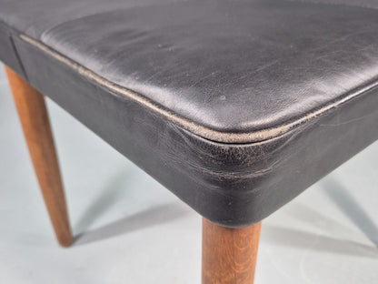 Vintage Mid Century Footstool Danish Black Leather Teak Legs 1960s Retro EB12097