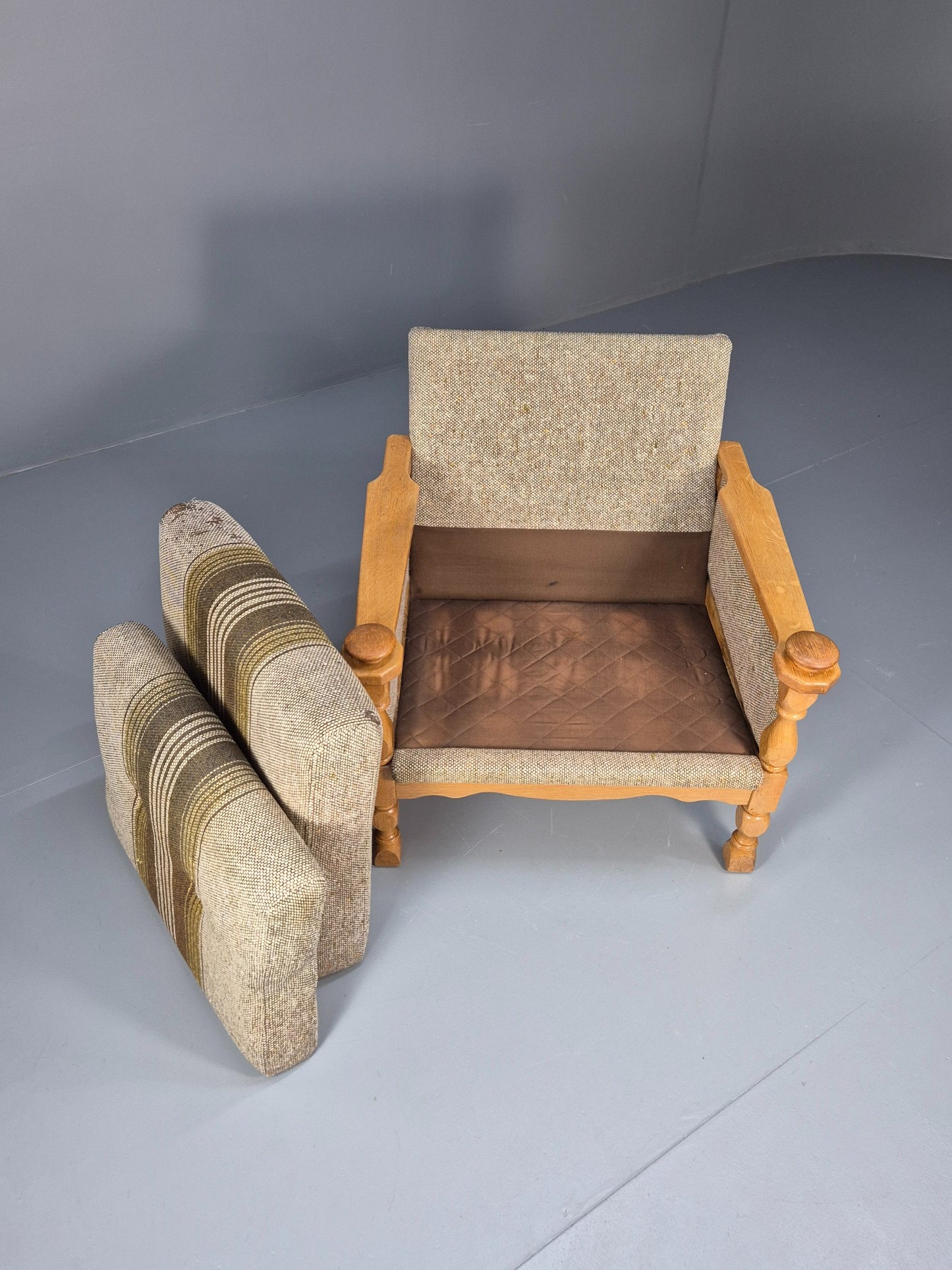 Vintage Danish Kjaernulf Style Oak and Wool Lounge Chair 1970s Retro EB9596