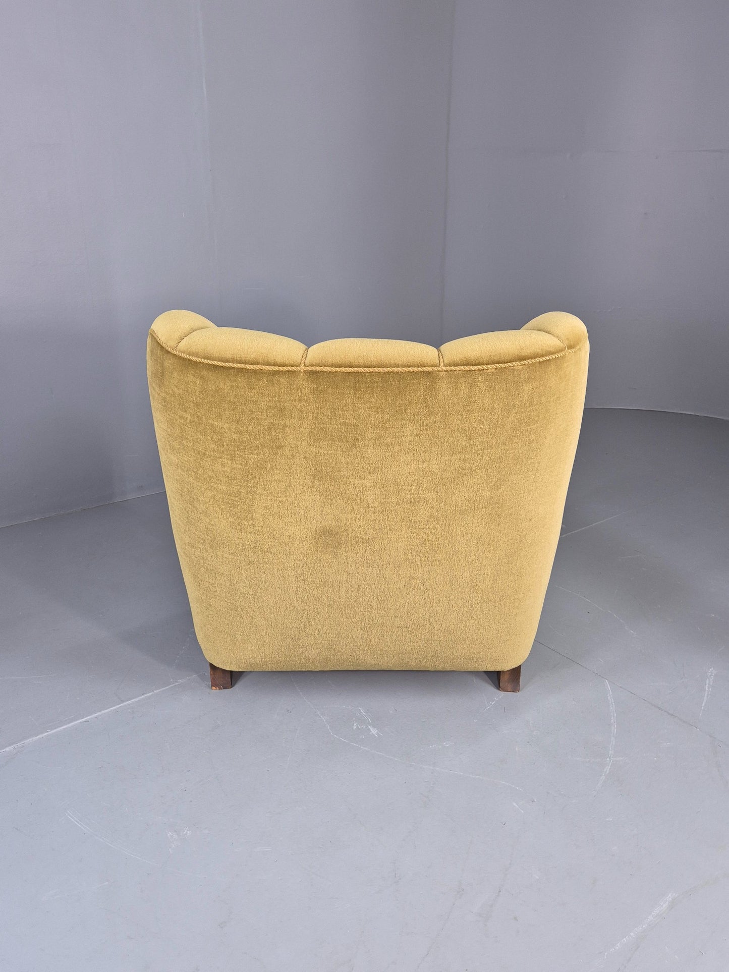 Vintage Danish Art Deco Lounge Chair Carved Oak Frame 1940s Green Floral EB12839