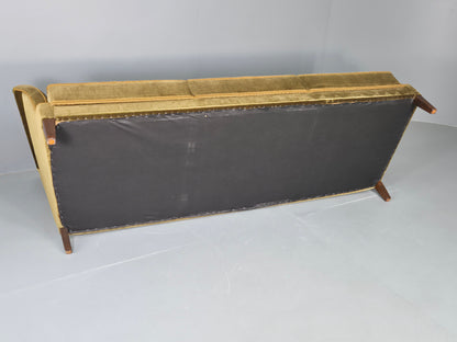 Vintage Mid Century 3 Seater Sofa Green Velour Upholstery Danish Design EB12731
