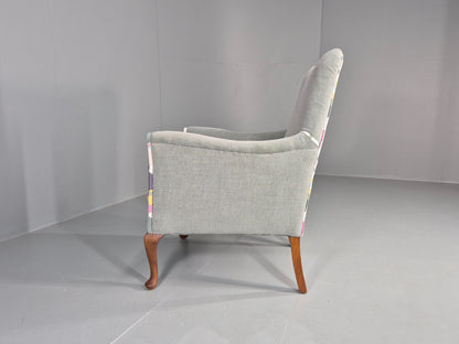 Vintage 1920s Armchair Reupholstered in Grey Green with Colour Accent EB11824