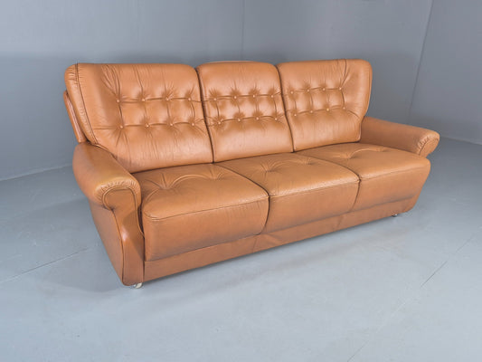 Vintage 3 Seater Sofa Tan Leather 1970s Danish Design Retro MCM EB12383