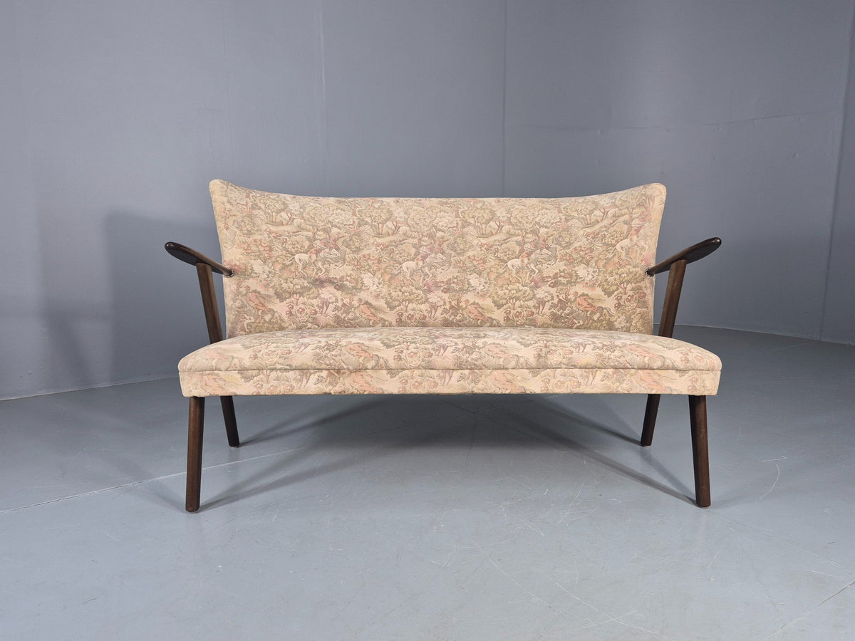 Vintage Mid Century 3 Seat Sofa Teak Frame Classical Upholstery 1960s EB12716