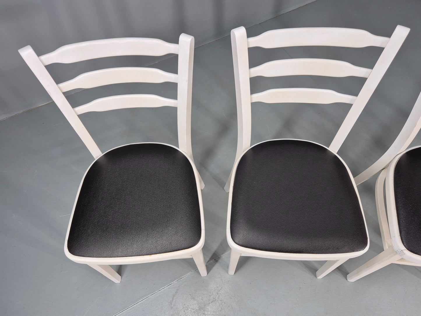 4 Vintage Kitchen Chairs 1960s Retro Black Vinyl and White Painted EB12584
