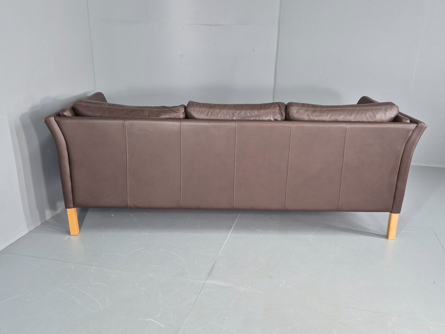 Vintage Danish 3 Seat Sofa Brown Leather 1980s Retro MCM  EB12417