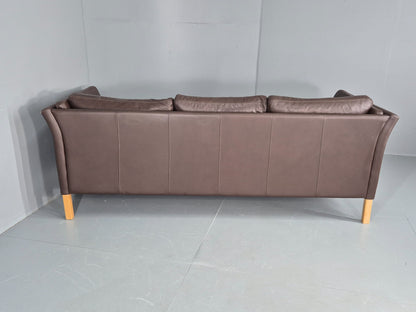 Vintage Danish 3 Seat Sofa Brown Leather 1980s Retro MCM  EB12417