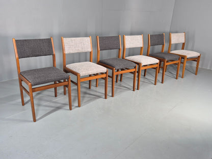 6 Vintage Mid Century Dining Chairs Teak Frame Two Tone Coverings 1970s  EB12035
