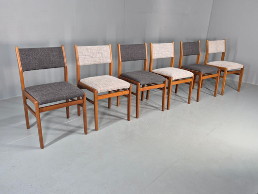 6 Vintage Mid Century Dining Chairs Teak Frame Two Tone Coverings 1970s  EB12035