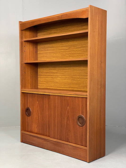 Vintage Teak Bookcase Retro 1970s Shelving Sliding Doors Mid Century EB13110
