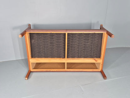 Vintage 2 Seater Sofa Danish Brown Leather Wood Ends Retro 1980s EB8349 M2SS