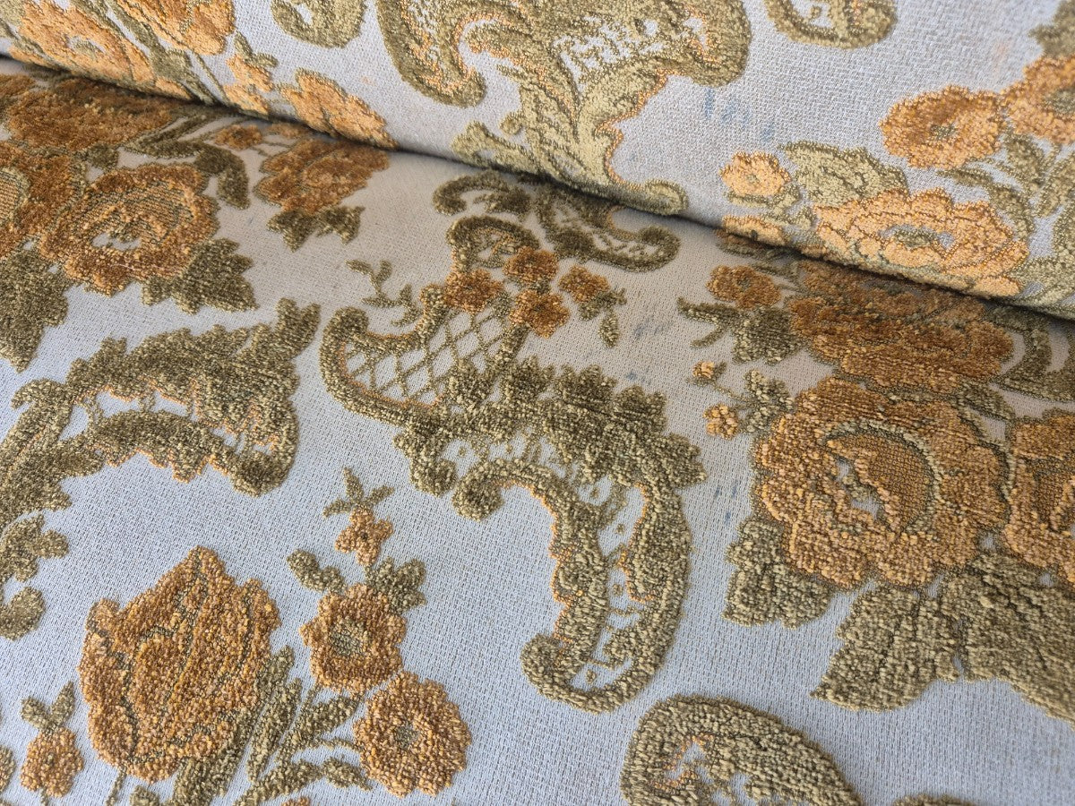 Dinky Danish 2 seat Sofa 1970s Glam Gold Floral Moquette Kitsch Retro EB12738