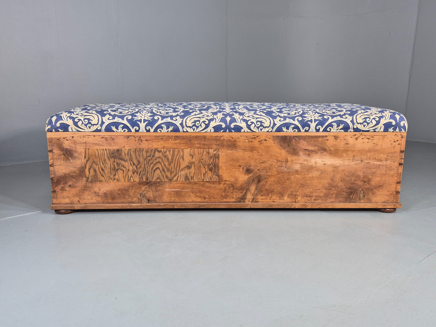 Antique Upholstered Ottoman Striped Pine and Cotton Print Window Seat EB11830