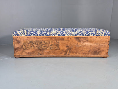 Antique Upholstered Ottoman Striped Pine and Cotton Print Window Seat EB11830
