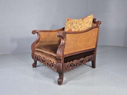 Vintage Danish Oak Lounge Chair Antique Bergere Carving Baroque 1920s EB12677