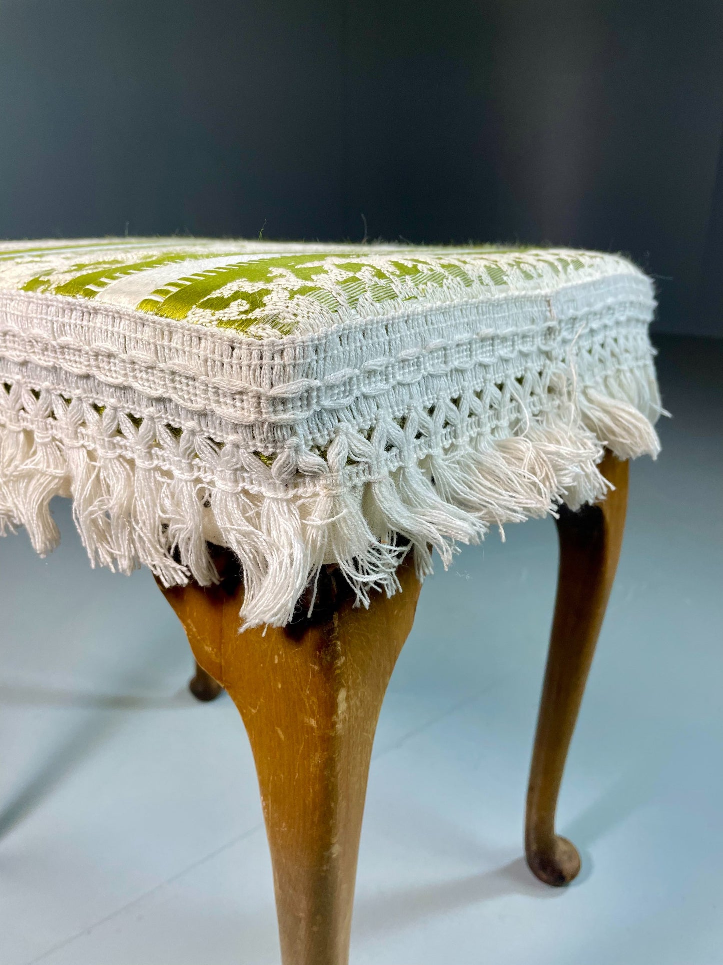 Vintage Danish 1960s Regency Revival Foot Stool White & Green Retro EB06333