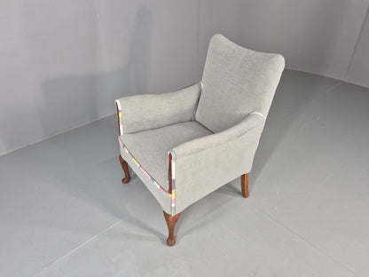 Vintage 1920s Armchair Reupholstered in Grey Green with Colour Accent EB11824