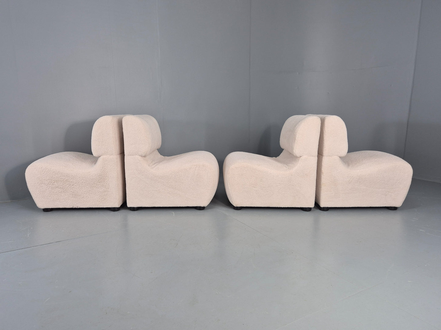 4 Vintage Modular 1970s Seats Reupholstered in white Boucle MCM Retro  EB12560