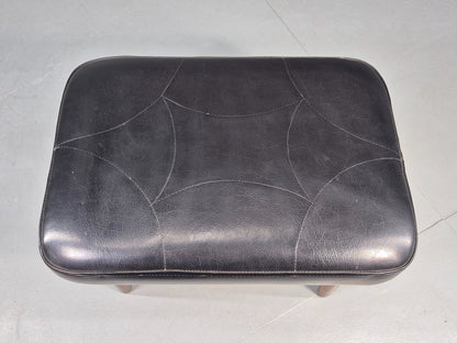 Vintage Danish Mid Century Footstool Black Vinyl Teak Legs Retro 1960s EB12156