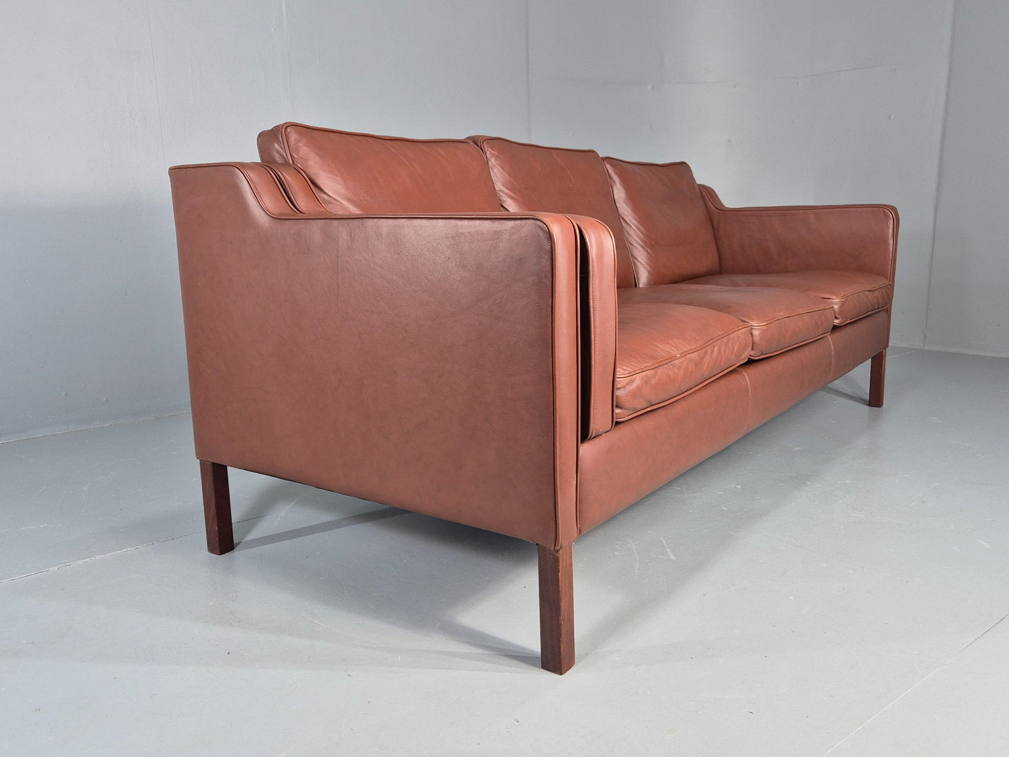 Vintage Stouby 3 Seater Sofa Brown Leather 1980s Retro MCM Danish EB12426