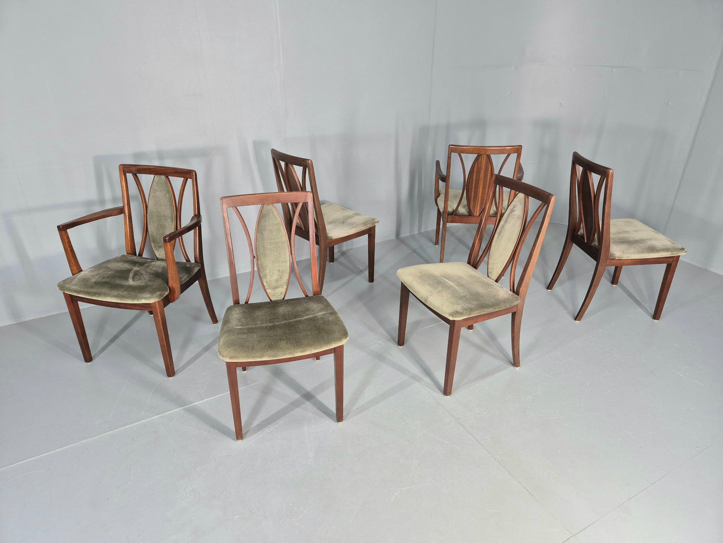6 Vintage G Plan Teak Dining Chairs X Frame Green Seats 1970s Retro EB12260