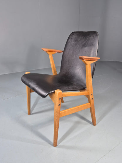 MIdCentury Desk Chair Sweden Teak Beech Vinyl 1960s Retro Svegards EB11071 MDIN