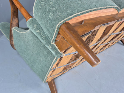 Danish 1950s 3 seater Sofa Shell Back Green Moquette Curved Front EB12768