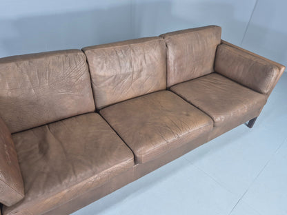 Vintage Thams 3 seater Sofa 1970s Denmark Leather Upholstery Retro MCM EB12446