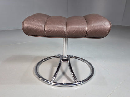 Vintage Mid Century Footstool Stressless 1970s Brown Leather Chrome EB07922