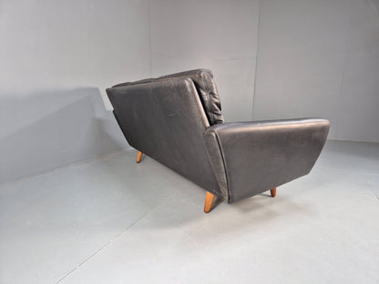 Vintage 3 Seater Black Leather Sofa 1960s Danish Thams Retro MCM EB09926