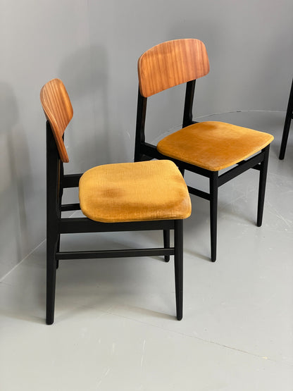 Vintage 1960s Dining Table And 4 Chairs Teak Black Gold Velour EB12085