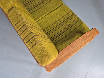 Vintage Danish 3 seater Sofa Oak Kjaenulf Green Cushions 1970s Retro EB12781