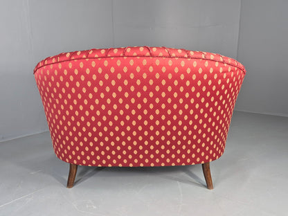 Antique 2 Seat Sofa Danish Serpentine curved Form Red Damask 1900s EB12754