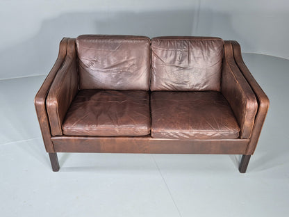 Vintage 2 seater Sofa Danish Brown Leather Mid Century Retro 1970s EB12423