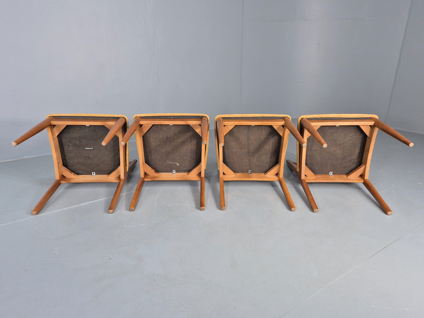4 Vintage Mid Century Dining Chairs Beech Frames Vinyl Schreiber 1970s  EB12463