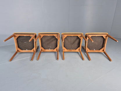 4 Vintage Mid Century Dining Chairs Beech Frames Vinyl Schreiber 1970s  EB12463