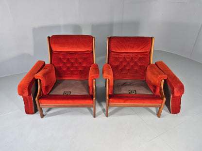 2 Vintage Guy Rogers Lounge Chairs 1970s Mahogany Frame Retro MCM Eb13056