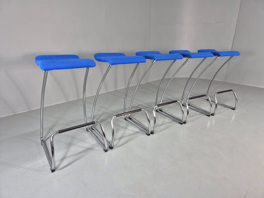 5 Orange Box Spring Bar Stools Modern Design Blue Chenille Chrome Frame EB12991