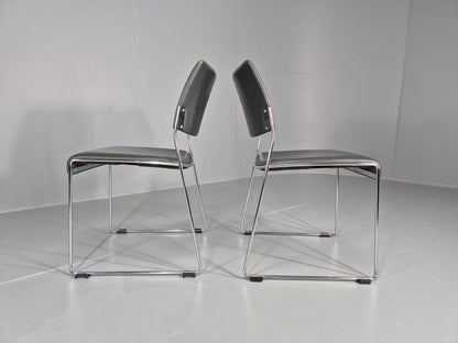 2 Stacking Chairs Modern Design Brunner Linos Leather Chrome EB11918 MSTA