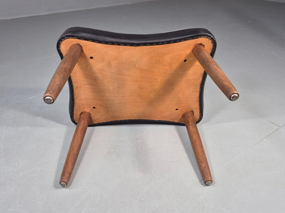 Vintage Danish Mid Century Footstool Black Vinyl Teak Legs 1960s Retro EB12153
